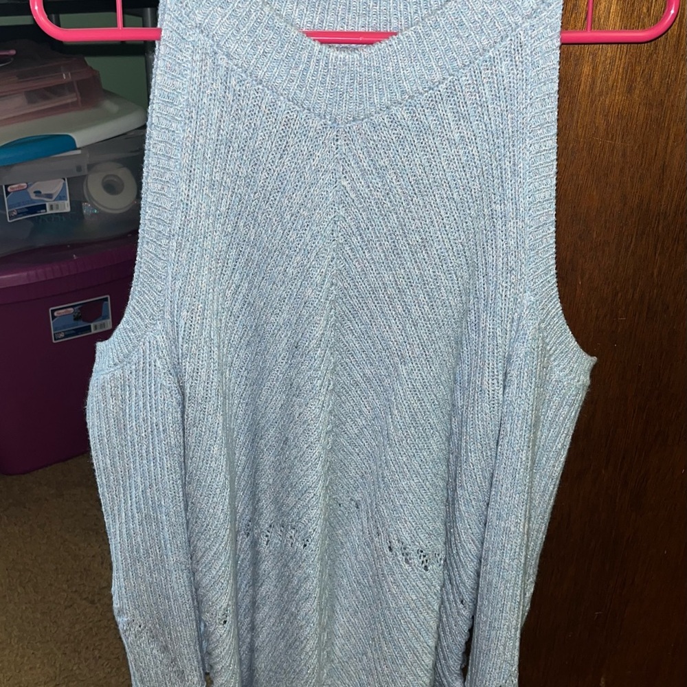 Light Blue Knit Sweater Off Shoulder